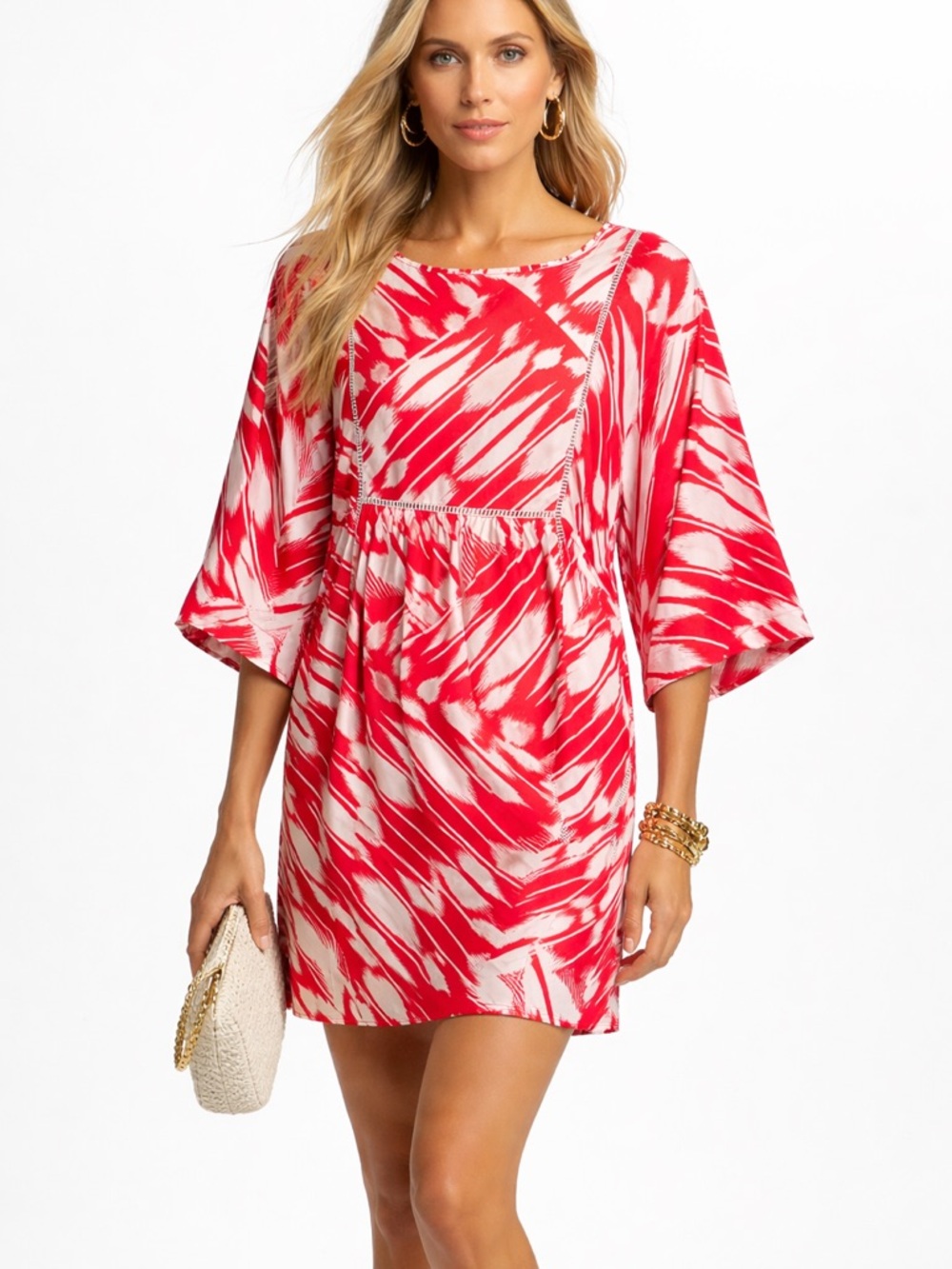 Trina Turk Womens Red‎ White Print Caftan Dress, Size small